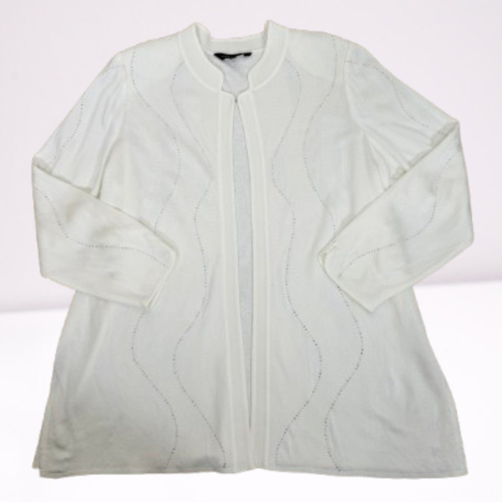 Ming Wang White Beaded Wave Open Cardigan Size 2x